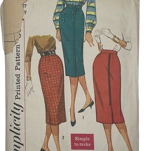 Simplicity 2656 Set of Pencil Skirts Waist Size 27 Simple to Make 50's image 1