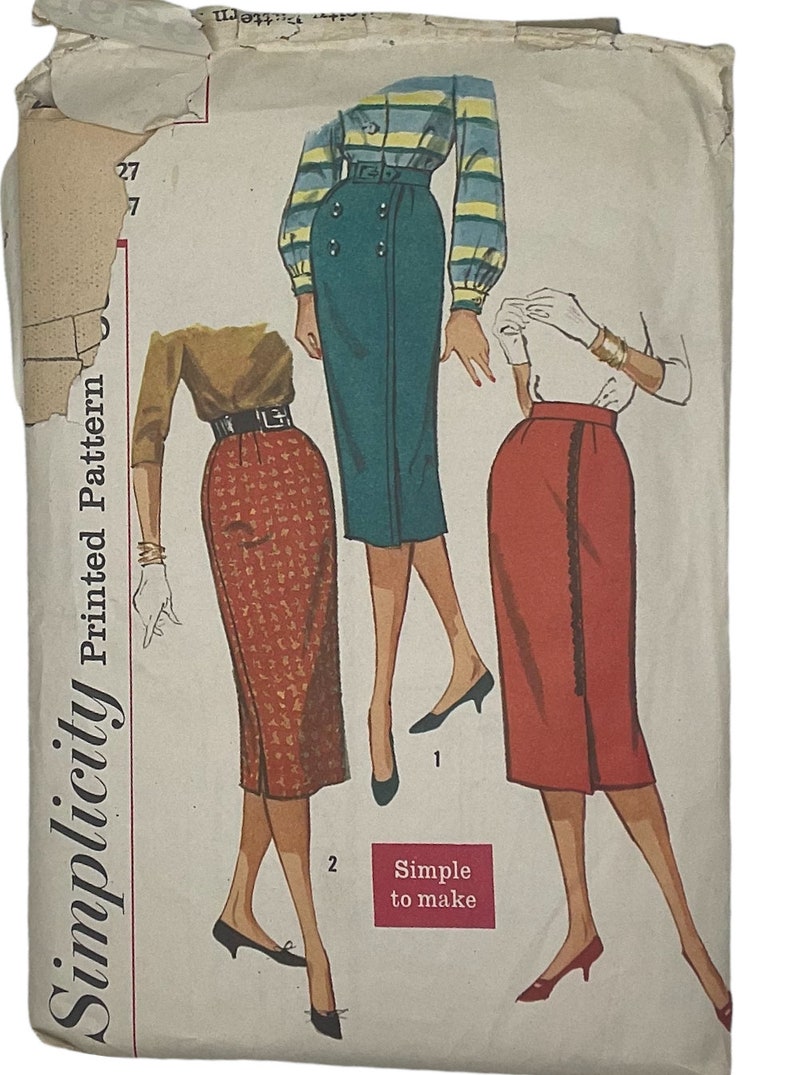 Simplicity 2656 Set of Pencil Skirts Waist Size 27 Simple to Make 50's image 1