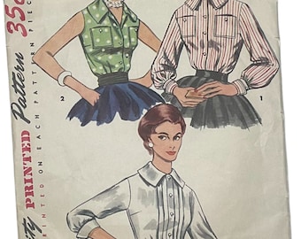 Simplicity 1225  Women's Blouses Vintage 50's Long Sleeve and Sleeveless Size 14 Bust 32