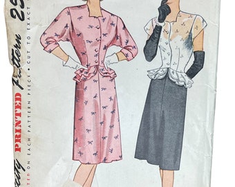 Simplicity 1677 Women's Two Piece Dress Vintage 40's Size 14  Peplum