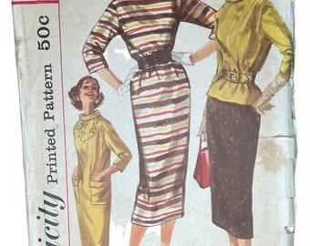 Simplicity 2173 Vintage Misses One-Piece and Two-Piece Sack Dress  50's Mod