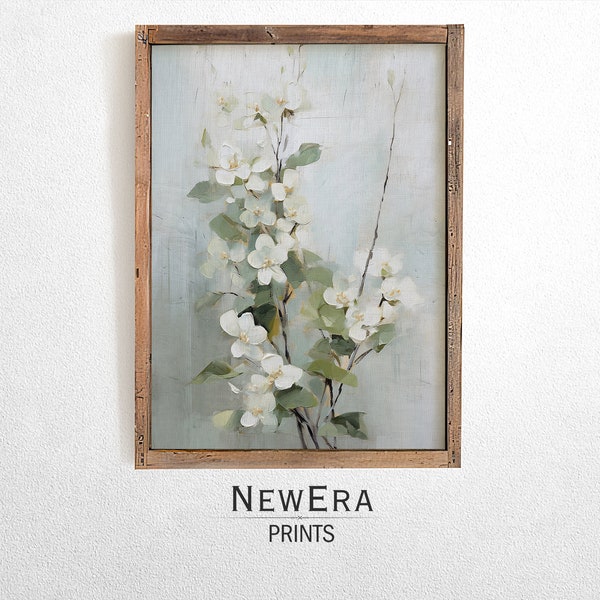 Flower Printable Wall Art, Vintage Flower Painting, Oil Style Floral Decor, Antique White Flowers, Neutral Tone Plants Poster, Digital Print