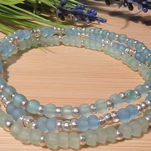 Beach Ocean Sea Glass Stacking Bracelets Set of 3 Coastal Jewelry