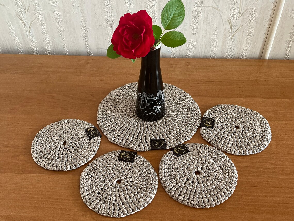 Brown - Handmade Cotton Coasters (Set of 2) 31