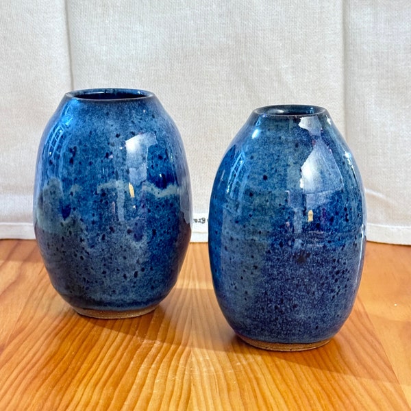 Handcrafted Blue Ceramic Vase Set | Wheel-Thrown Pottery | Southern Charm | Ready to Ship