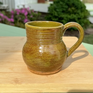 Dark Speckled Olive Stoneware Mug | Hand Made Pottery Coffee Cup | Unique Olive Green Drinkware | Ready to Ship
