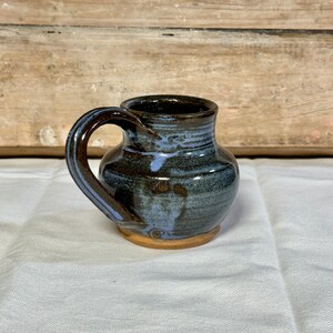 Small Pottery Coffee Mug in Black and Blue Drip Stoneware Glaze | READY TO SHIP