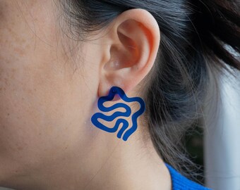 Blue Acrylic Stud Earrings for Women Lightweight Wavy Statement Jewelry Bold Artistic Gift for Her