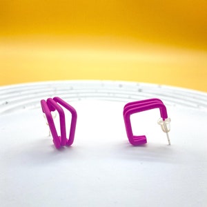 Pink Hoop Earrings l Bold Pink Geometric Earrings | Lightweight Handmade Jewelry | Modern Statement Earrings | Unique Gift for Her