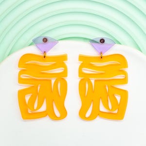 Bold Orange Acrylic Statement Earrings l Abstract Geometric Dangle Earrings l Funky Handmade Jewelry l Modern Lightweight Earrings