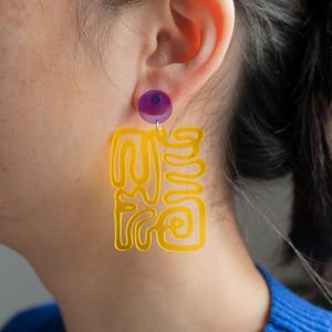 Yellow Acrylic Statement Earrings Abstract Modern Dangle Earrings Lightweight Geometric Acrylic Contemporary Art Jewelry