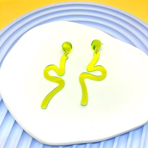 Dangle Mirror Acrylic Bold Statement Earrings l Lightweight Push Back Earrings l Wave Neon Yellow Earrings l Unique Christmas Gifts