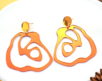 Abstract Orange Dangle Earrings | Modern Statement Earrings | Lightweight Geometric Jewelry | Handmade Jewelry l Unique Christmas Gifts