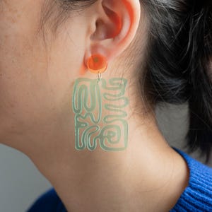 Mint Green Acrylic Statement Earrings Abstract Modern Dangle Earrings Lightweight Geometric Acrylic Contemporary Art Jewelry