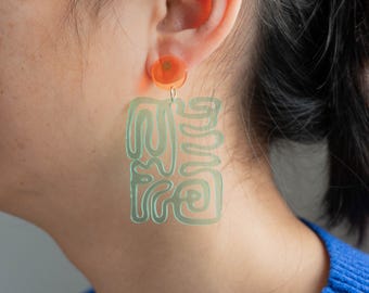 Mint Green Acrylic Statement Earrings Abstract Modern Dangle Earrings Lightweight Geometric Acrylic Contemporary Art Jewelry