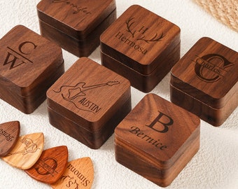 Personalized Guitar Picks,Engraved Wooden Guitar Picks Box,Guitar Pick Holder Storage,Wooden Guitar Gift,Gift for Guitarist,Gifts for dad