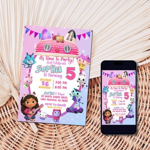 Editable Gabbys Dollhouse Birthday Invitation | Gabby's Kids Birthday invite | Pandy Template Editable Printable | Invite Instant Download
