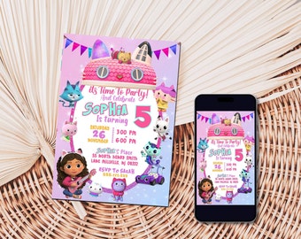 Editable Gabbys Dollhouse Birthday Invitation | Gabby's Kids Birthday invite | Pandy Template Editable Printable | Invite Instant Download