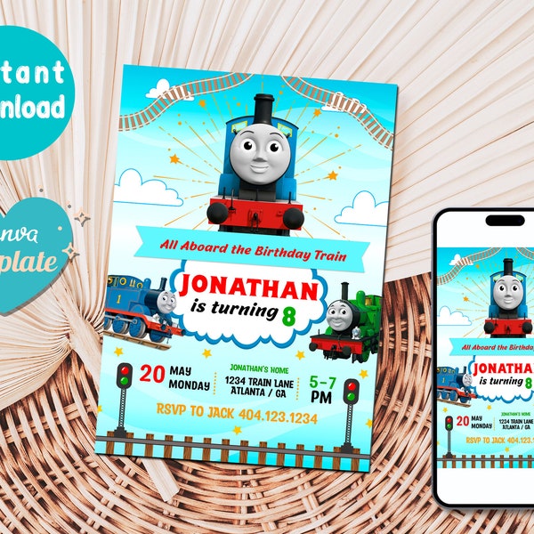 Instant Download | Thomas the Train Birthday Invitation | Thomas the Train invitation | Thomas train party invitation | Digital Template