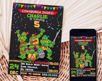 Invitation Tortue Ninja | Fête des Tortues Ninja | Faire-part d'anniversaire TMNT | Faire-part d'anniversaire TMNT, faire-part Teenage Mutant Ninja Turtle