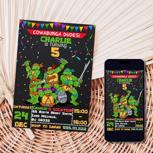 Ninja Turtle Invitation | Ninja Turtles Party | TMNT Birthday invitation | TMNT Birthday Invitation, Teenage Mutant Ninja Turtle invitations