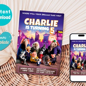 Sing Movie 2 Birthday Invitation | Sing Movie 2 Invitation, Personalized Sing 2 the Movie Invitation, Custom Invitation, Editable Invitation