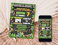Editable Minecraft Birthday Invitation | Mine Invite Template | Minecrafter birthday invitations | Editable in Canva Invite Instant Download