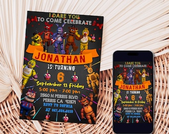 Editable Five Nights At Freddys Birthday Invitation | For Boy & Girl Kids invitation | Editable and Printable | Invite Instant Download