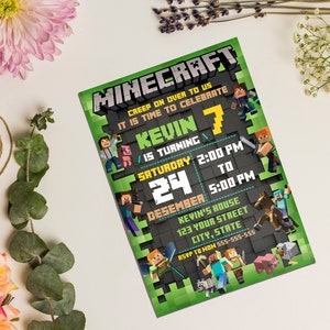 Editable Minecraft Birthday Invitation Mine Invite Template Minecrafter birthday invitations Editable in Canva Invite Instant Download image 2