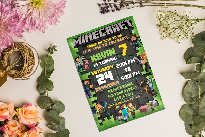 Editable Minecraft Birthday Invitation Mine Invite Template Minecrafter birthday invitations Editable in Canva Invite Instant Download image 2