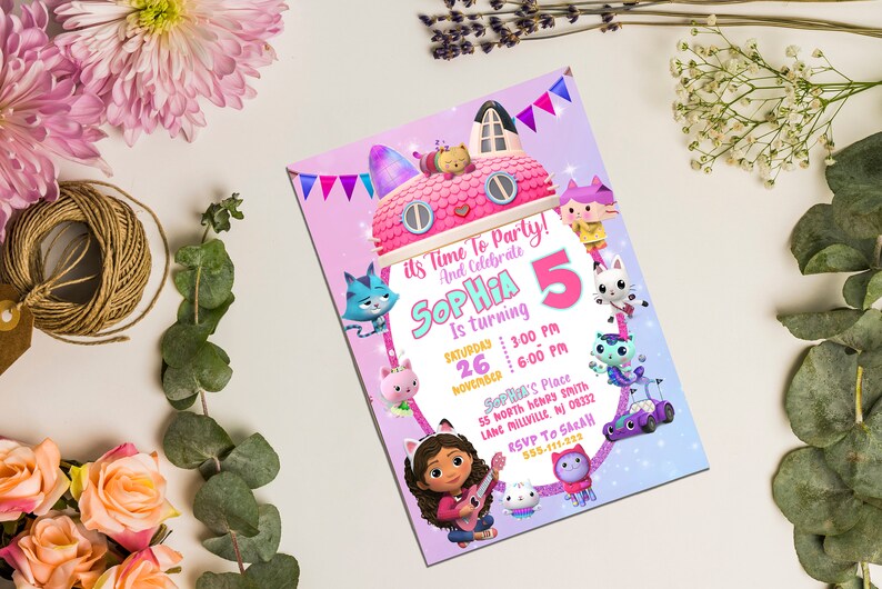 Editable Gabbys Dollhouse Birthday Invitation Gabby's Kids Birthday invite Pandy Template Editable Printable Invite Instant Download zdjęcie 2