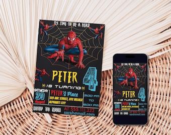 Fête d'anniversaire modifiable d'invitation de Spiderman | Invitation numérique Spiderman | Anniversaire Spiderman | Modifiable avec Canva | Téléchargement instantané