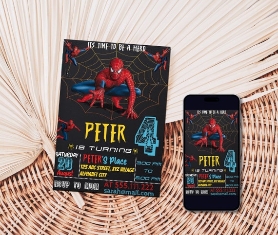 Editable Spiderman Invitation Birthday Party  | Spiderman Digital Invitation  | Spiderman Birthday | Editable With Canva |  Instant Download