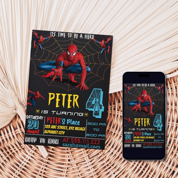 Editable Spiderman Invitation Birthday Party  | Spiderman Digital Invitation  | Spiderman Birthday | Editable With Canva |  Instant Download