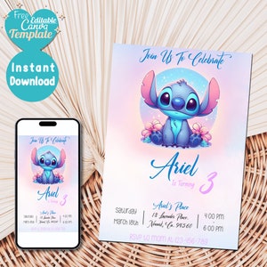 Invitation d'anniversaire de point modifiable | Invitation brodée | Invitation numérique pour enfants de Stitch | Modèle d'invitations à une fête à imprimer | Téléchargement instantané