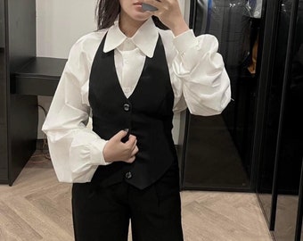 white dress shirt and black vest Set %0D%0ACrafted%20for%20comfort%20and%20style%2C%20the%20slim all-footwear Sky Blue Satin Scarf-Neck Colour:IVORY