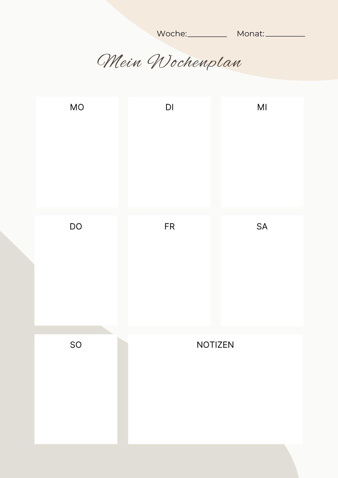 Minimalistischer Wochenplan – Printable A4 PDF – Deutsch