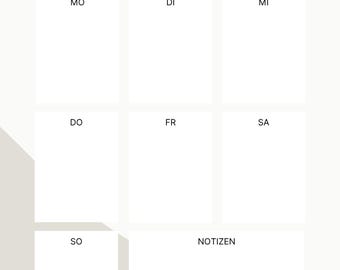 Minimalistischer Wochenplan – PDF A4 imprimible – Deutsch – Wochenübersicht zum Ausdrucken – To-do-Liste & Notizen