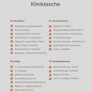 Checkliste Kliniktasche Geburt – Digitale PDF zum Ausdrucken – Schwangerschaftsplaner – To-do-Liste für die Krankenhaustasche