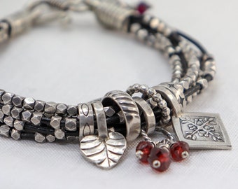 Silver and Garnet Charm Bracelet