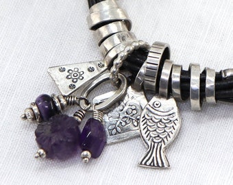 Silver and Amethyst Charm Bracelet