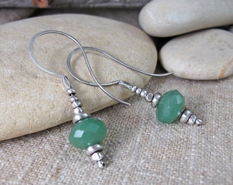 Minty Green Aventurine on Sweeping Silver Earrings