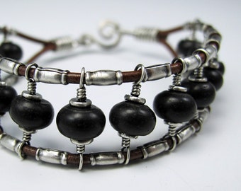 Black Onyx and Silver Cuff Bracelet