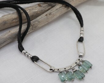 Forged Sterling Necklace with Faceted Apatite