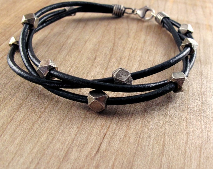 Mens chunky leather bracelet Clearance