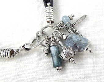 Silver and Gemstone Charm Bracelet in Blues