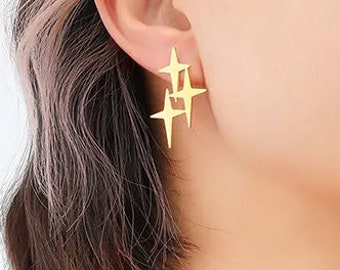 14k Gold Filled Triple Star Earrings, Gold Studs, Gold Star, Zodiac Studs, Cross Studs, Birthday Gift, Constellation, Stars Jewellery