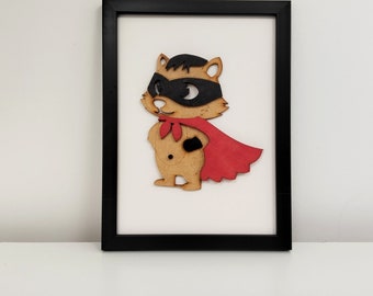 Children's Frame 13x18 cm - Superhero Marmot Illustration - Wall Decoration for Baby Room - Birth Gift Idea