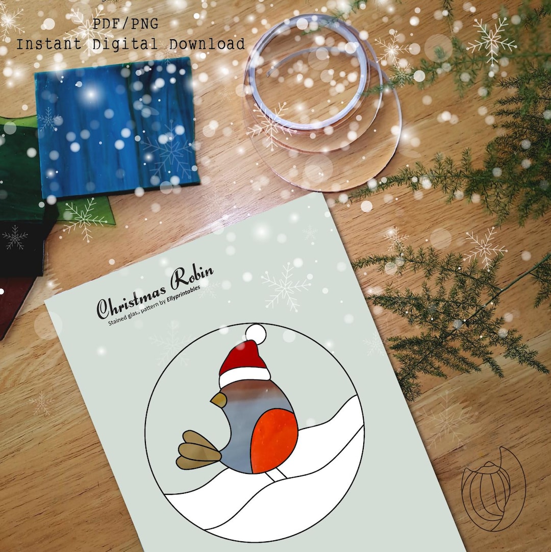 Christmas Robin Stained Glass Pattern, A4, Stained Glass Patterns ...