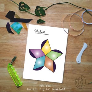 Windmill Stained Glass Pattern, A4, Stained Glass Patterns, Digital Download, DIY Stained Glass, Stained Glass Decor, Suncatcher